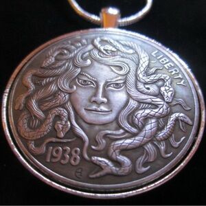 Silver Medusa Coin Pendant Necklace